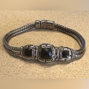 Silver 3 Black Stone Kali Pebbled 2-Strand Designer Style Bracelet
